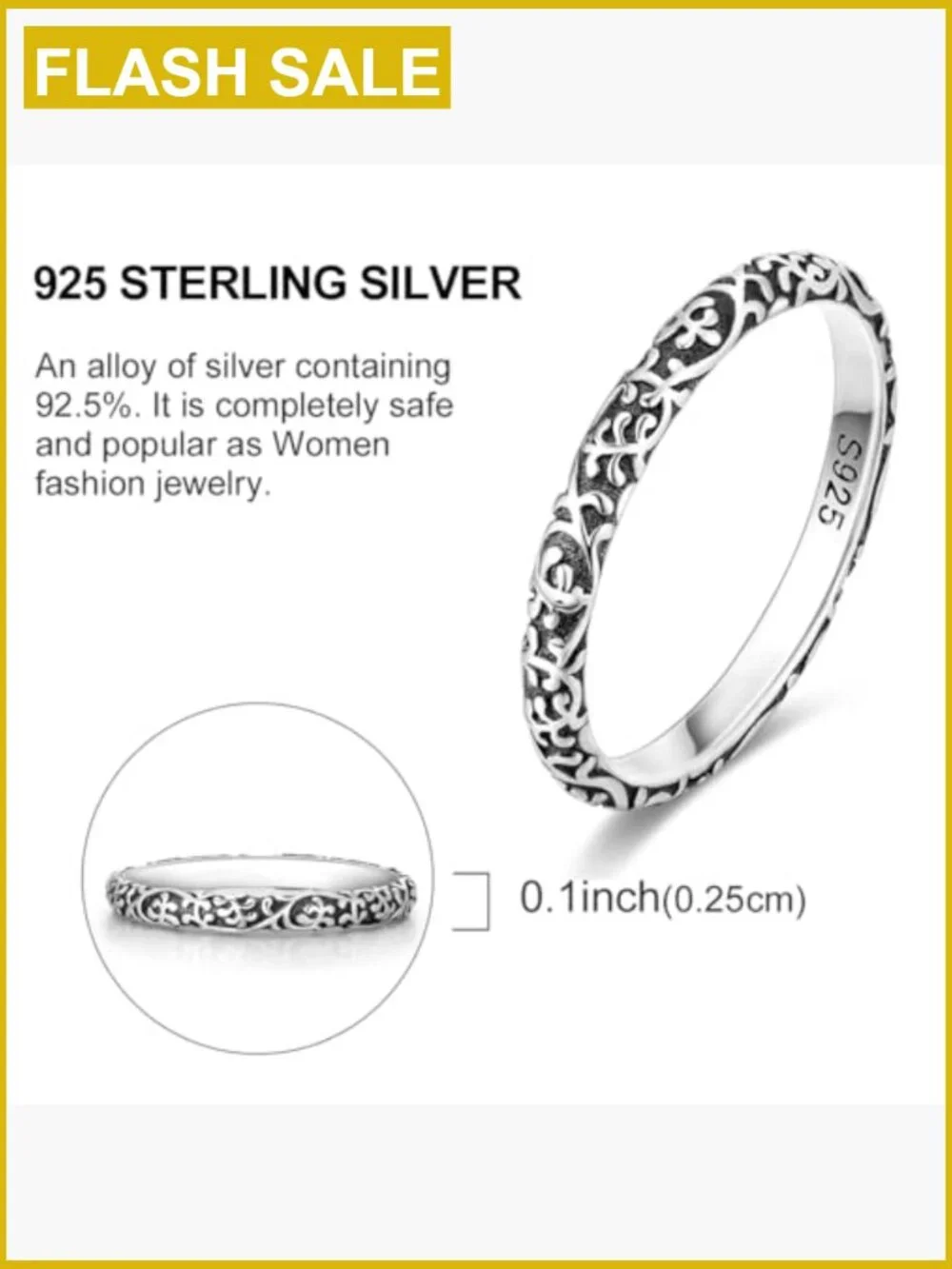 Vintage Filigree Stackable Ring 925 Sterling Silver Trendy Jewelry Size 5-10